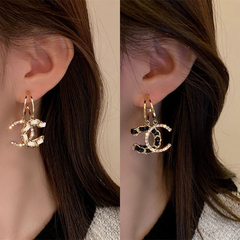 S925 Silver Needle Light luxury girl double C braided ear clip