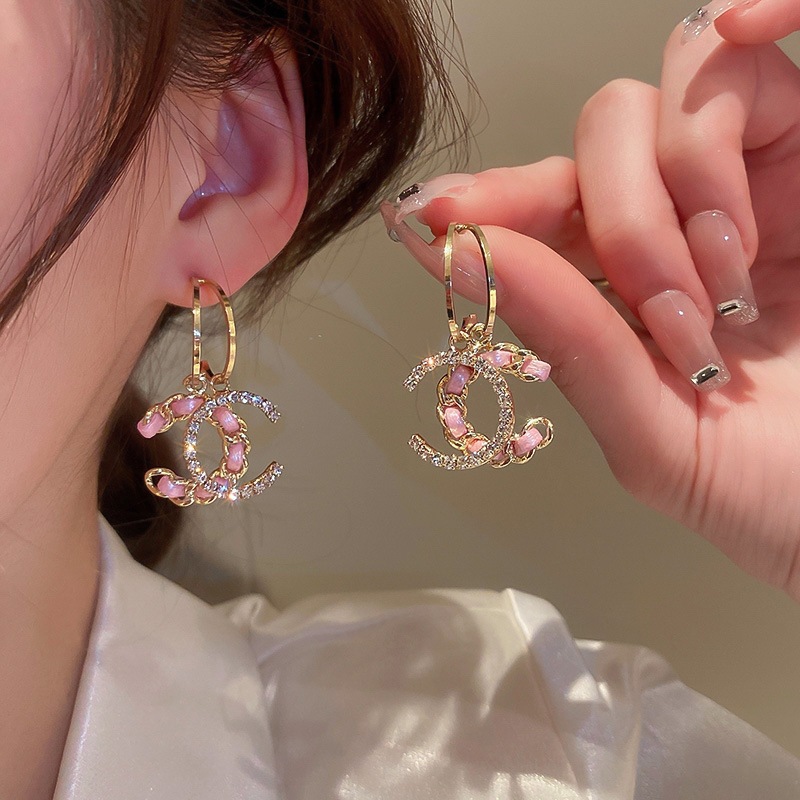 S925 Silver Needle Light luxury girl double C braided ear clip
