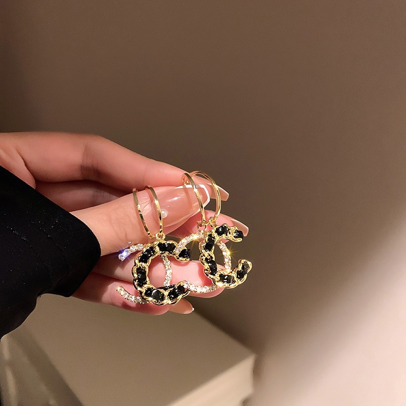 S925 Silver Needle Light luxury girl double C braided ear clip