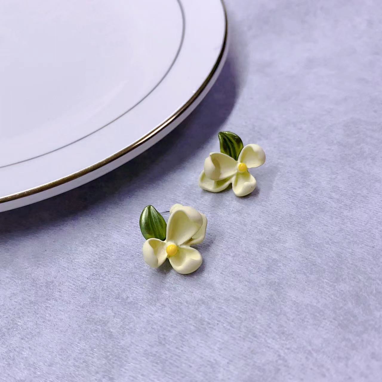 S925 Silver needle Gardenia stud earrings
