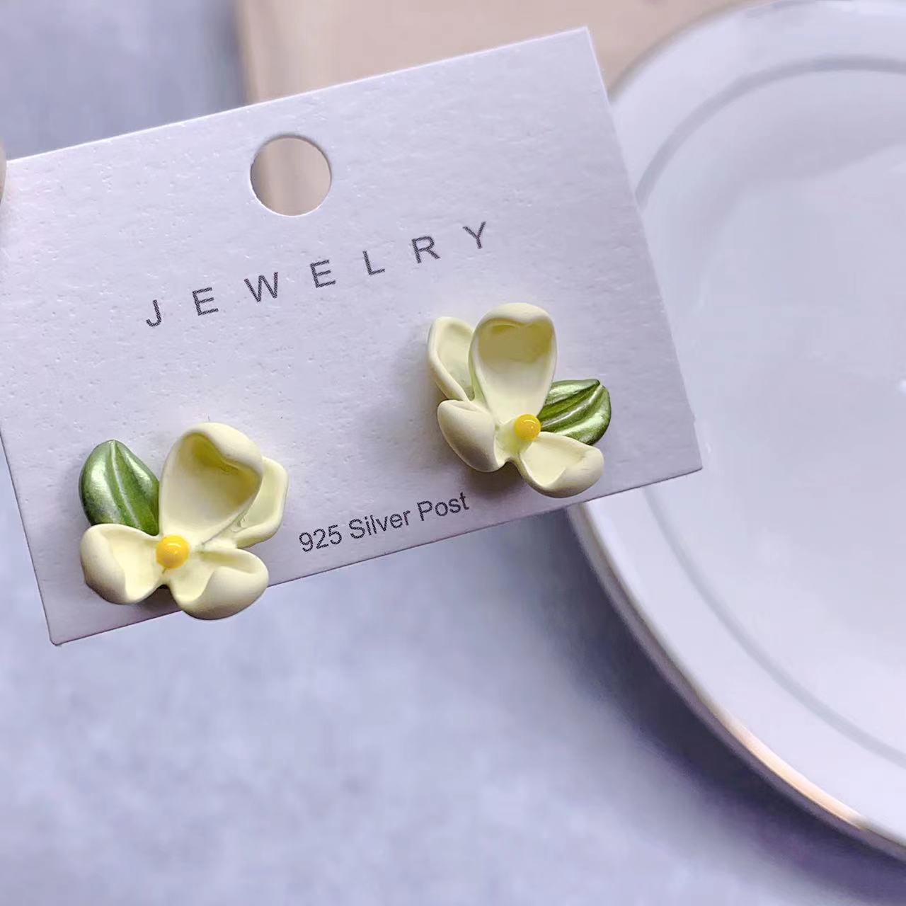 S925 Silver needle Gardenia stud earrings