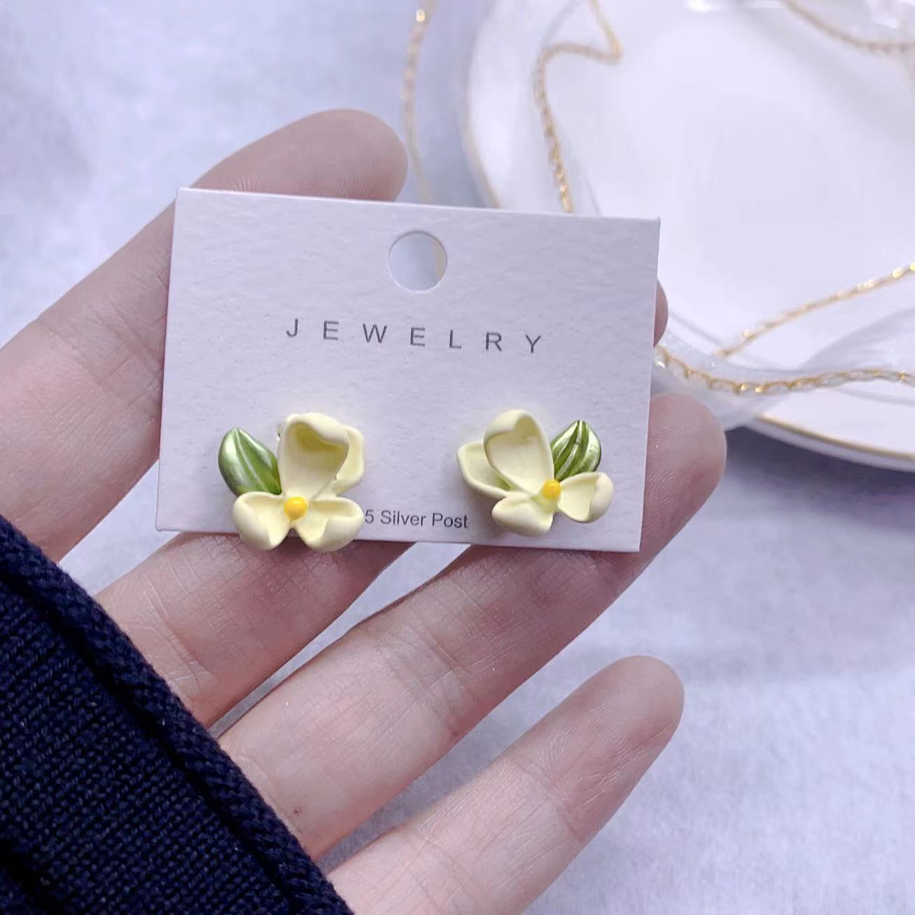 S925 Silver needle Gardenia stud earrings