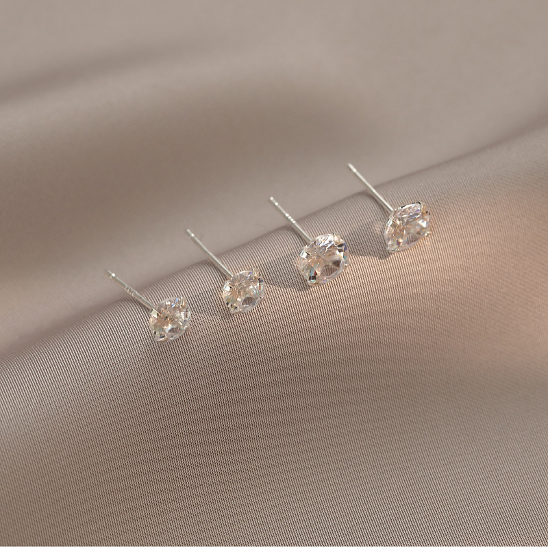 S925 earrings female Zircon simple sterling silver earrings