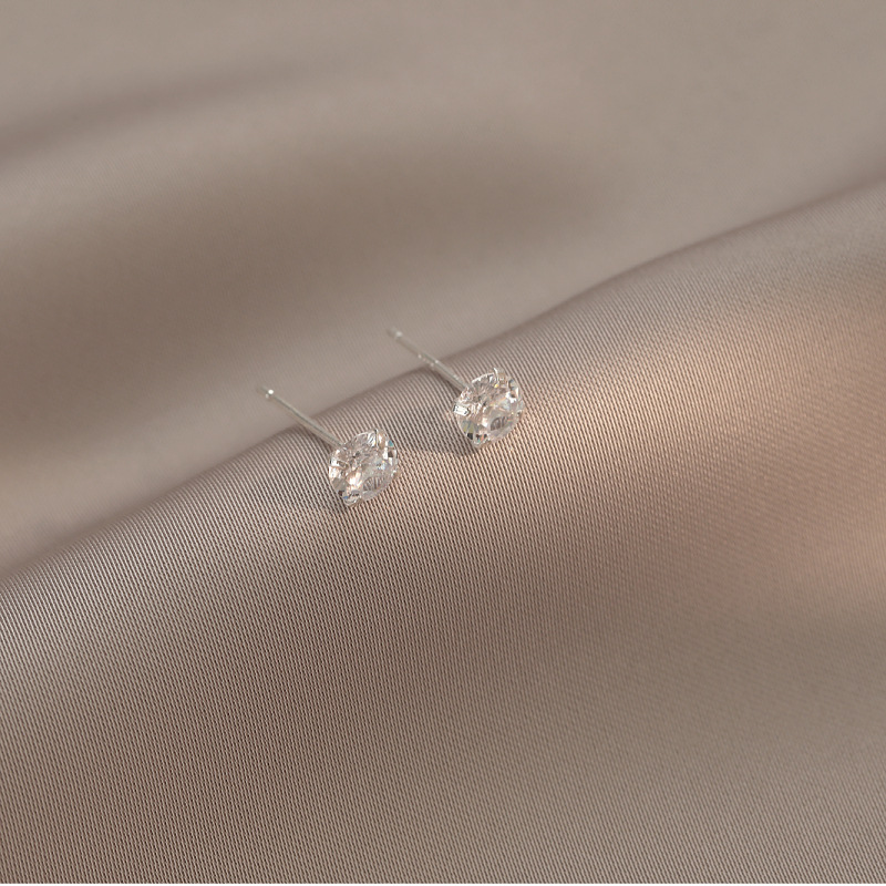 S925 earrings female Zircon simple sterling silver earrings