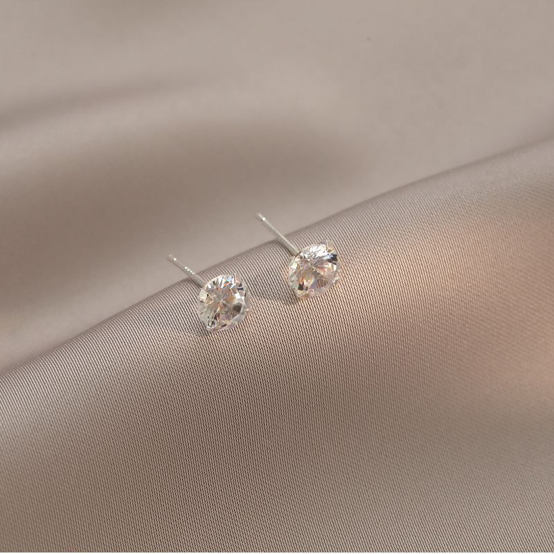 S925 earrings female Zircon simple sterling silver earrings