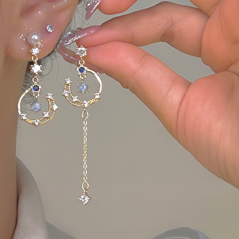 S925 silver needle tassel earrings