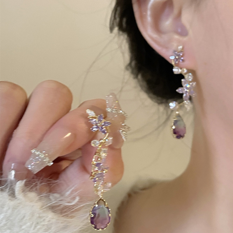 S925 silver needle tassel earrings