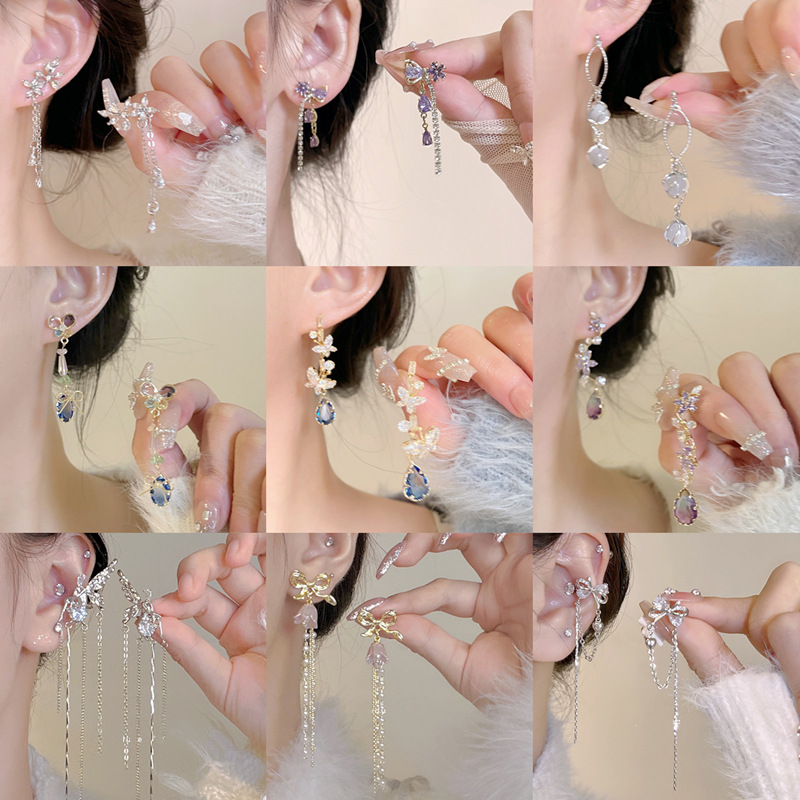 S925 silver needle tassel earrings