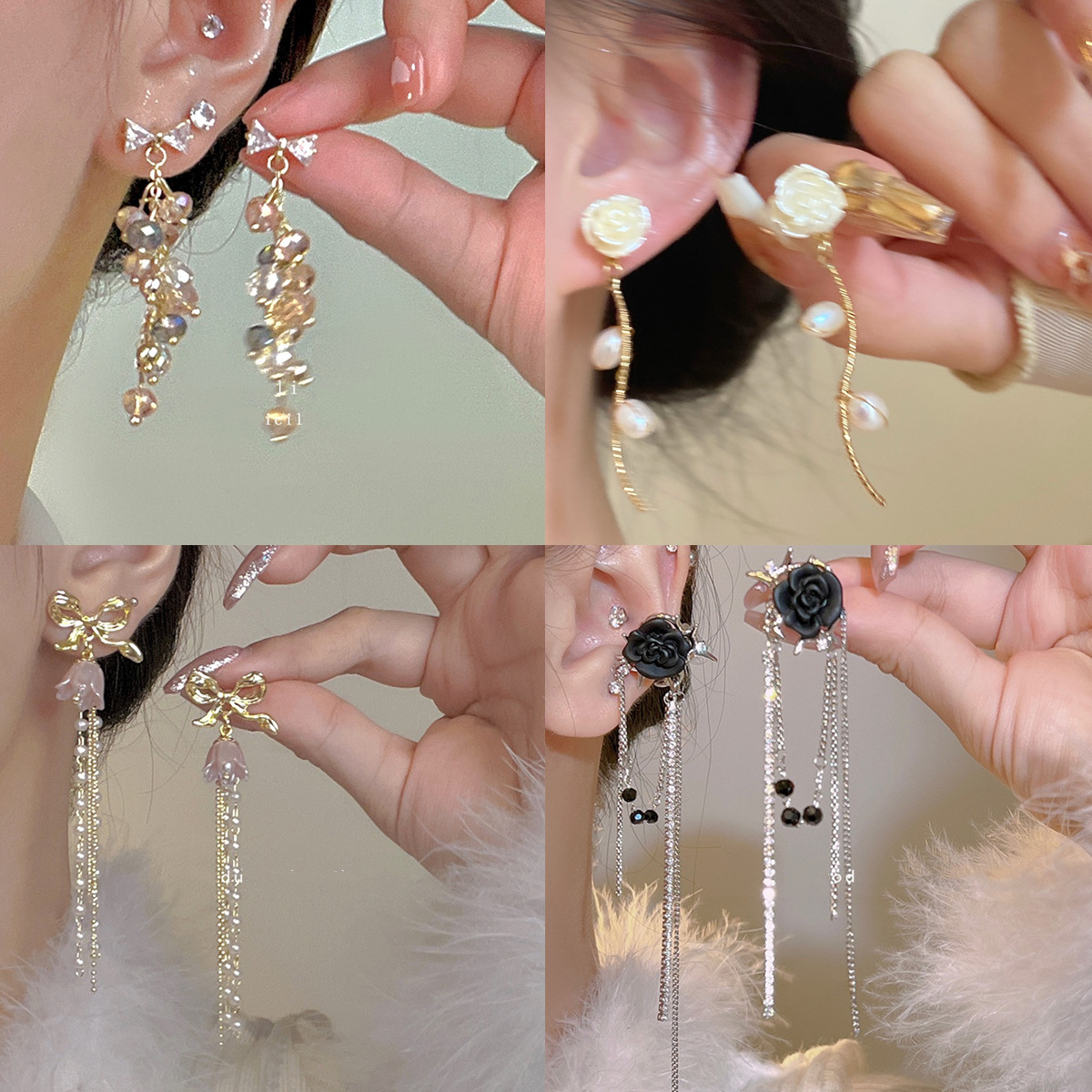 S925 silver needle tassel earrings