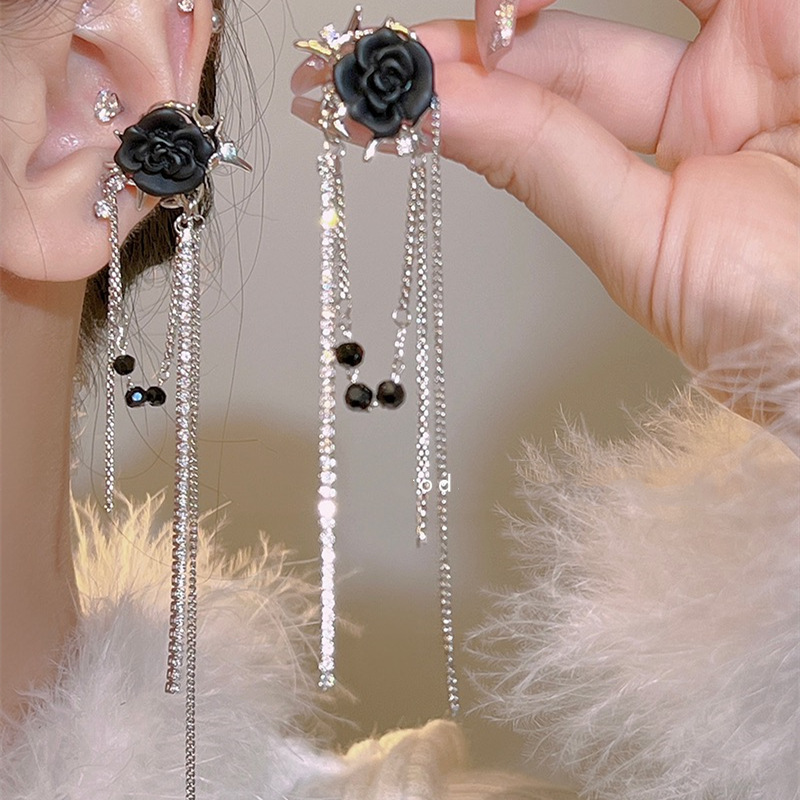 S925 silver needle tassel earrings