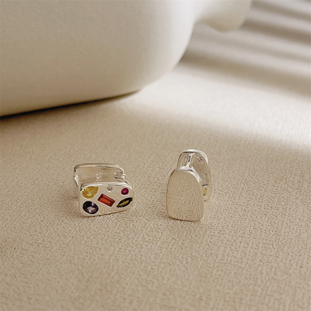 S925 sterling silver color diamond Trapezoid double-sided ear beat square earrings