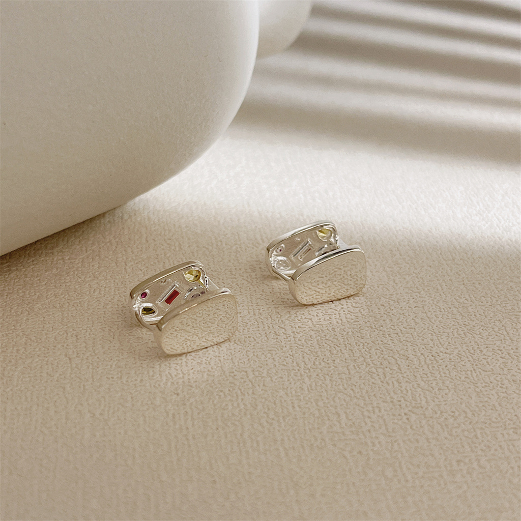 S925 sterling silver color diamond Trapezoid double-sided ear beat square earrings