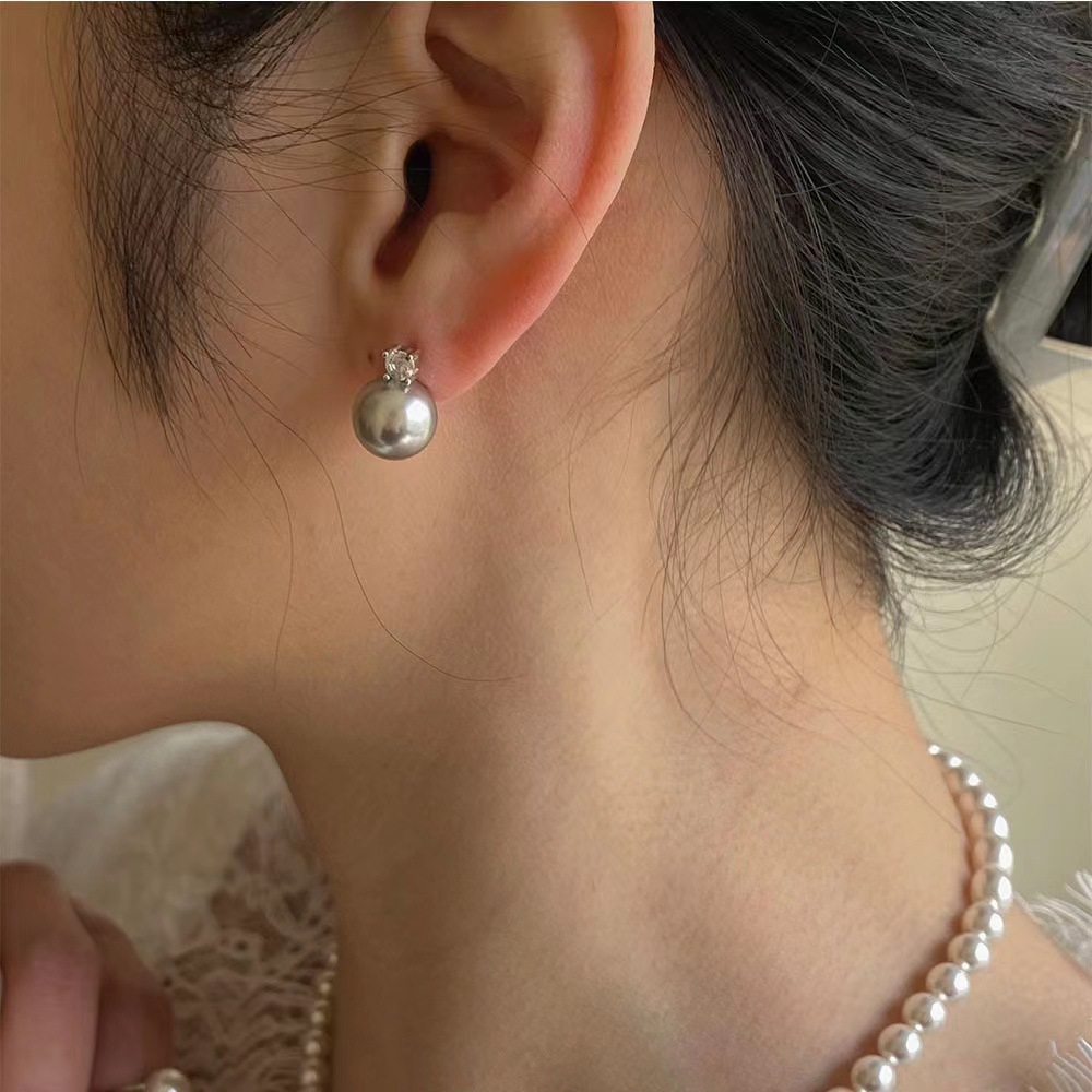 S925 sterling silver high carbon diamond pearl stud earrings