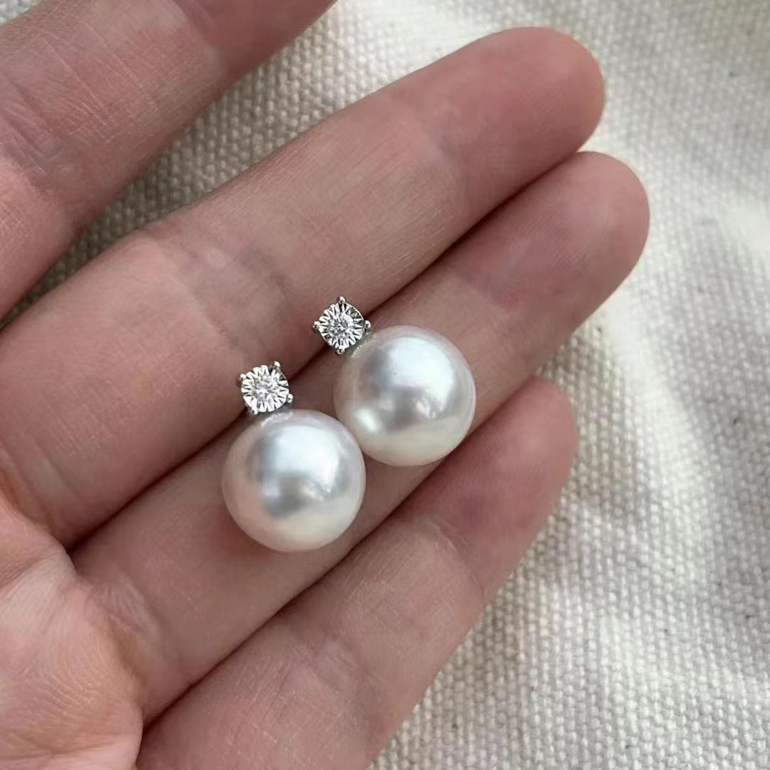 S925 sterling silver high carbon diamond pearl stud earrings