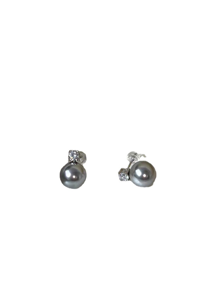 S925 sterling silver high carbon diamond pearl stud earrings