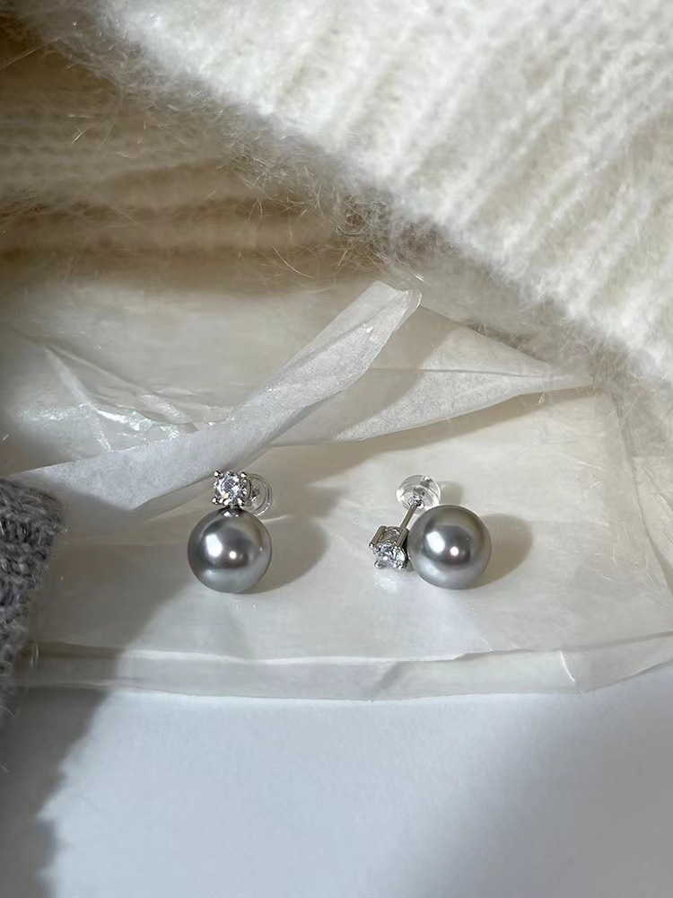 S925 sterling silver high carbon diamond pearl stud earrings