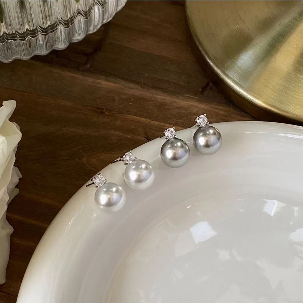 S925 sterling silver high carbon diamond pearl stud earrings