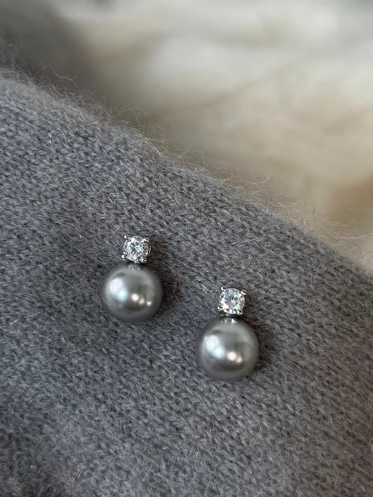 S925 sterling silver high carbon diamond pearl stud earrings