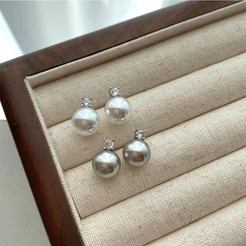 S925 sterling silver high carbon diamond pearl stud earrings