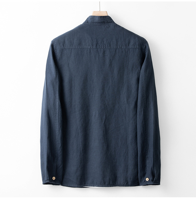 Spring and autumn linen men’s casual simple jacket loose stand collar jacket