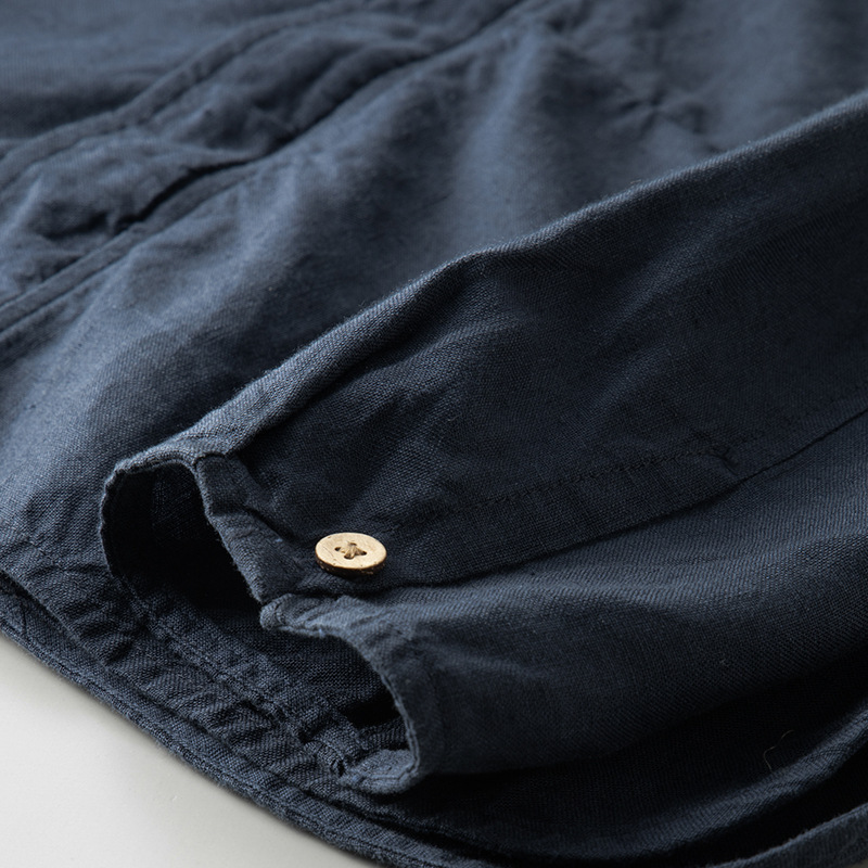 Spring and autumn linen men’s casual simple jacket loose stand collar jacket