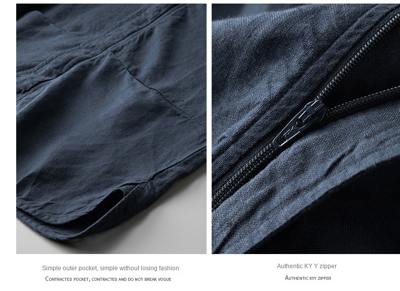 Spring and autumn linen men’s casual simple jacket loose stand collar jacket