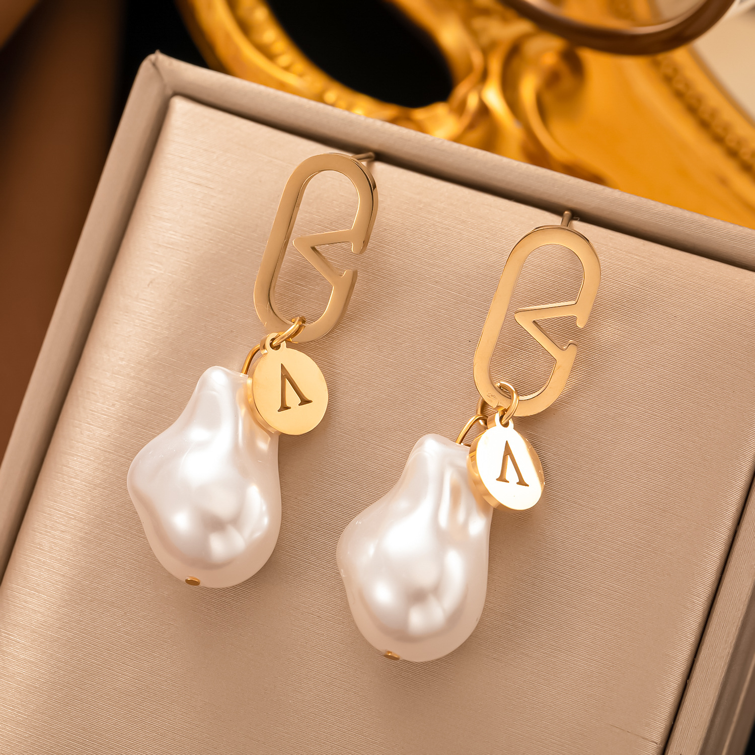 Stainless steel earrings niche Baroque pearl jewelry