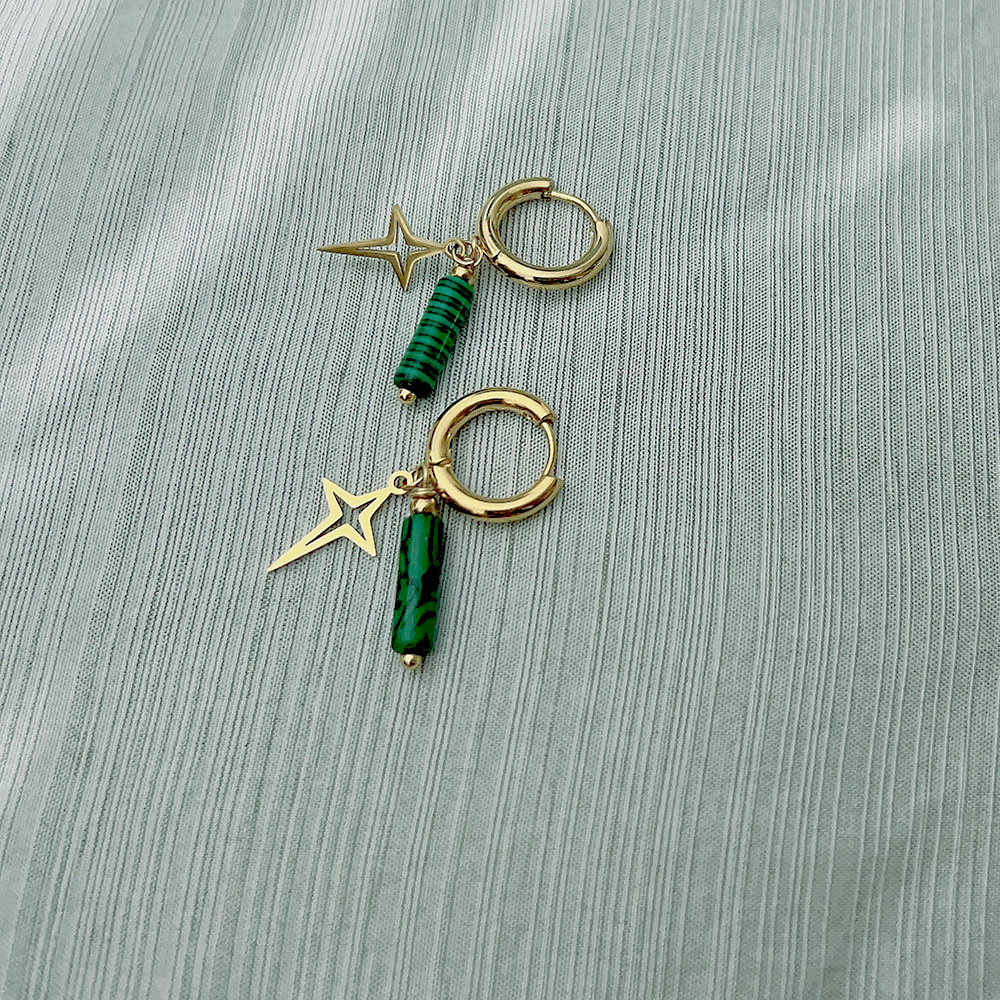 Titanium steel gold-plated natural stone earrings octet star turquoise earrings