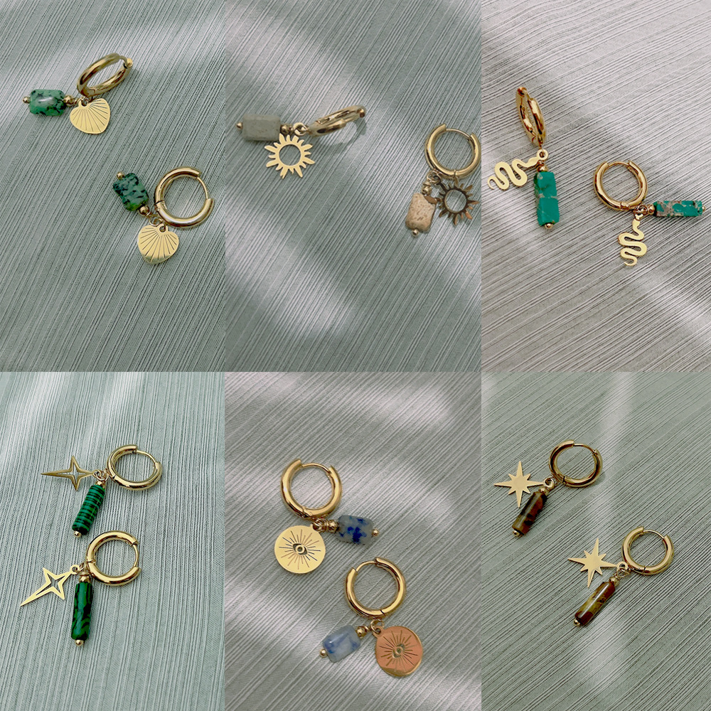 Titanium steel gold-plated natural stone earrings octet star turquoise earrings