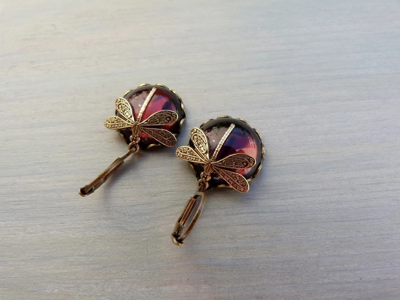 Vintage dragonfly earrings for old moonstone lady earrings