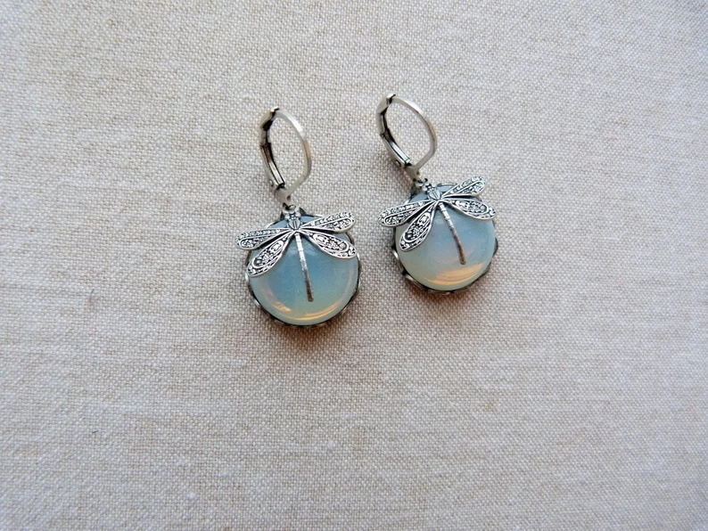 Vintage dragonfly earrings for old moonstone lady earrings