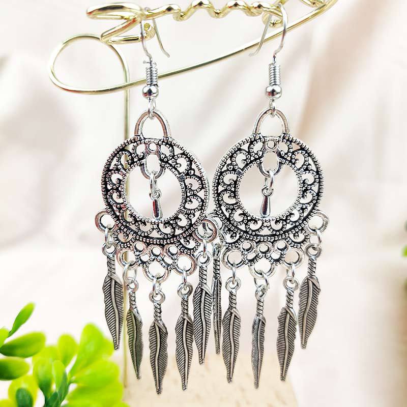 Vintage turquoise earrings with silver fringe