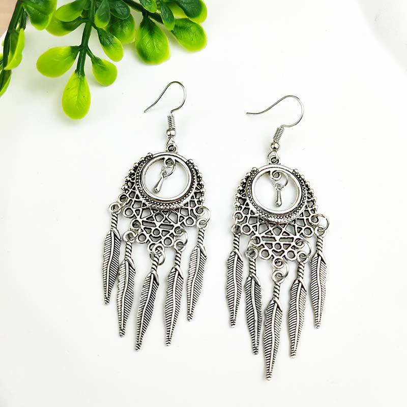 Vintage turquoise earrings with silver fringe