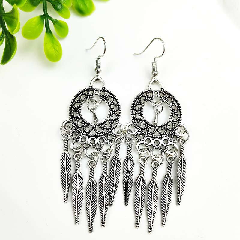 Vintage turquoise earrings with silver fringe