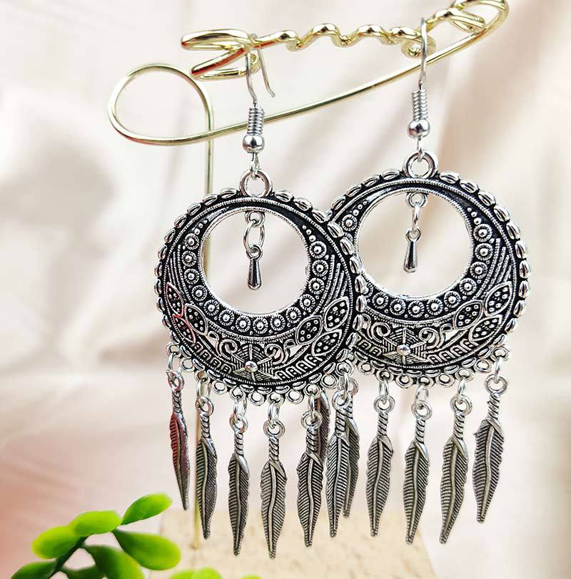 Vintage turquoise earrings with silver fringe