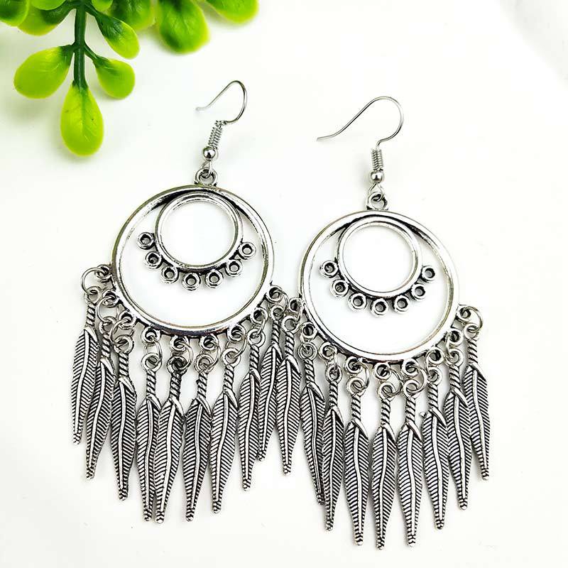 Vintage turquoise earrings with silver fringe