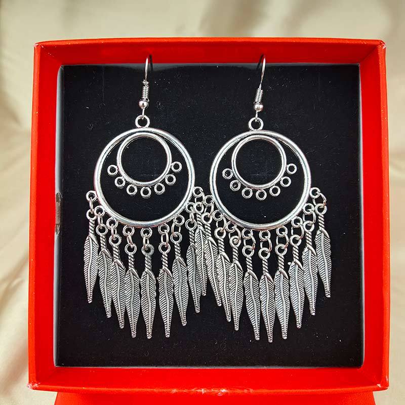 Vintage turquoise earrings with silver fringe