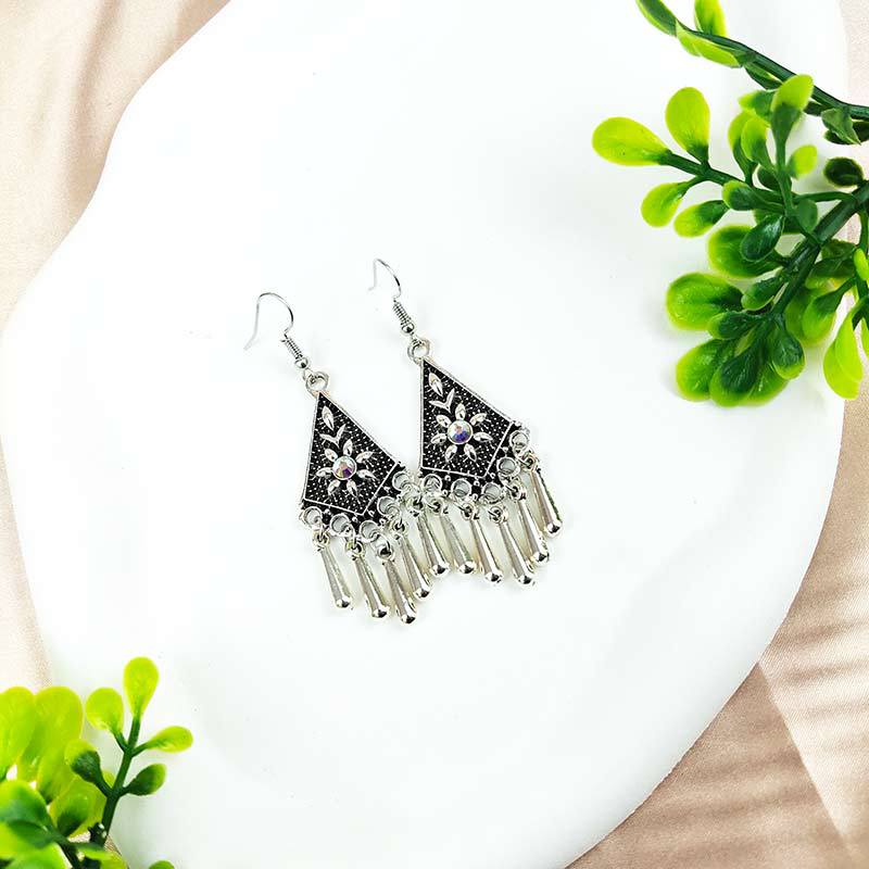 Vintage turquoise earrings with silver fringe