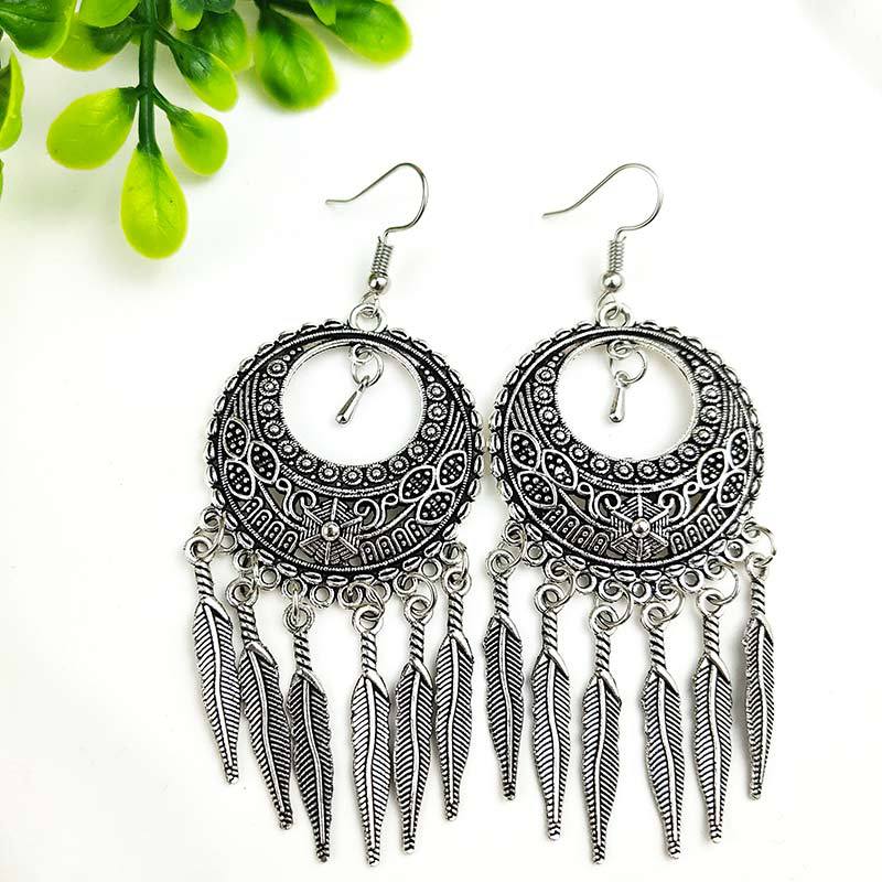 Vintage turquoise earrings with silver fringe