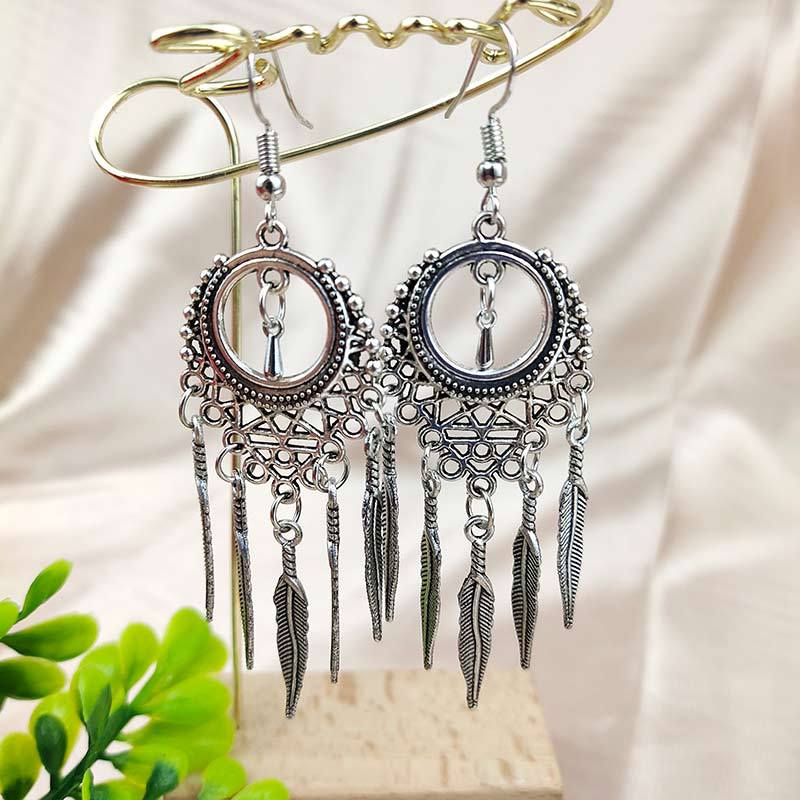 Vintage turquoise earrings with silver fringe