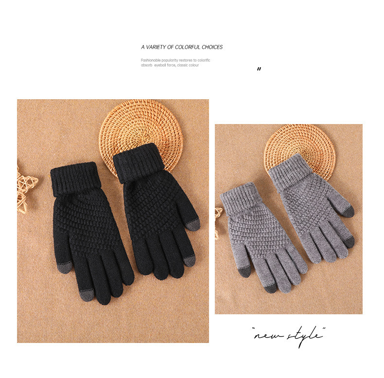 Winter knit and fleece jacquard touch screen gloves for women