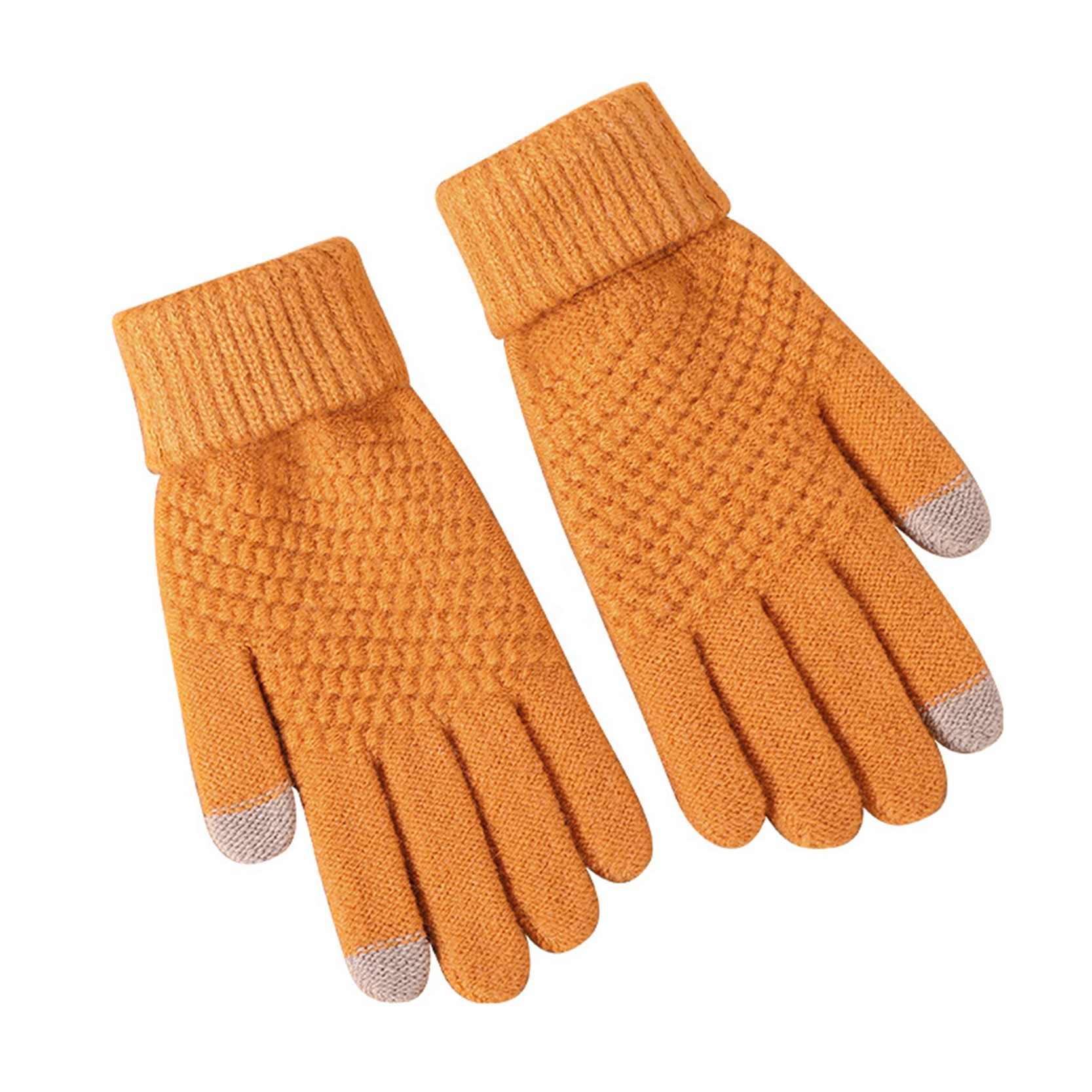 Winter knit and fleece jacquard touch screen gloves for women
