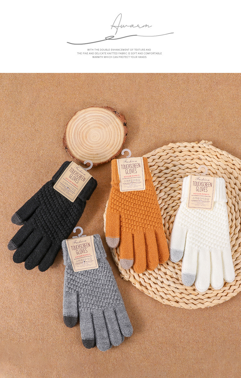Winter knit and fleece jacquard touch screen gloves for women