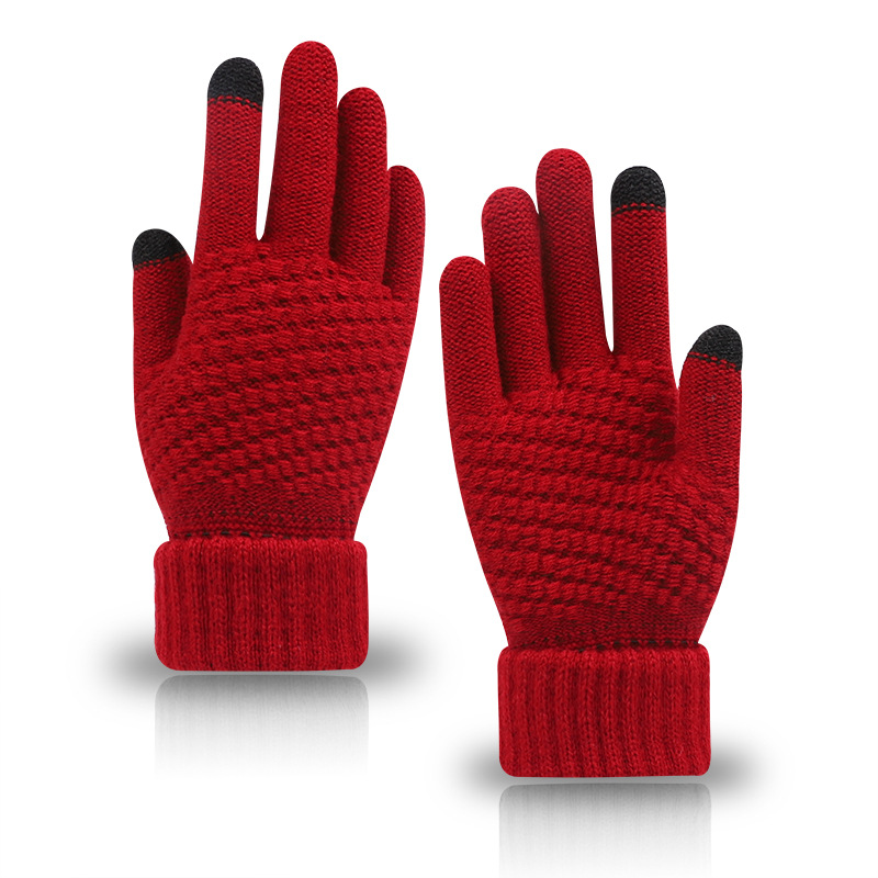 Winter knit and fleece jacquard touch screen gloves for women