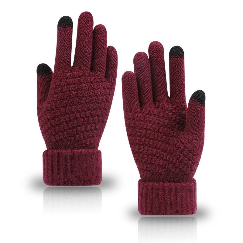 Winter knit and fleece jacquard touch screen gloves for women