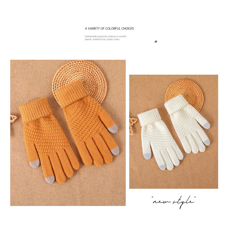 Winter knit and fleece jacquard touch screen gloves for women