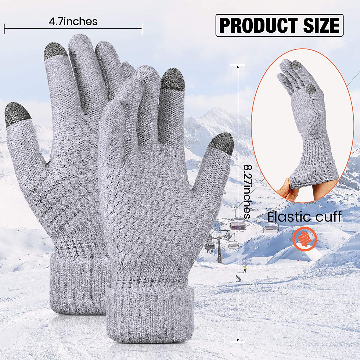 Winter knit and fleece jacquard touch screen gloves for women