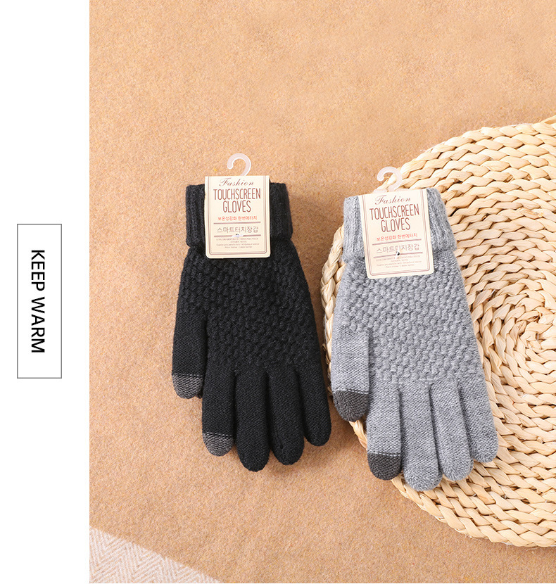 Winter knit and fleece jacquard touch screen gloves for women