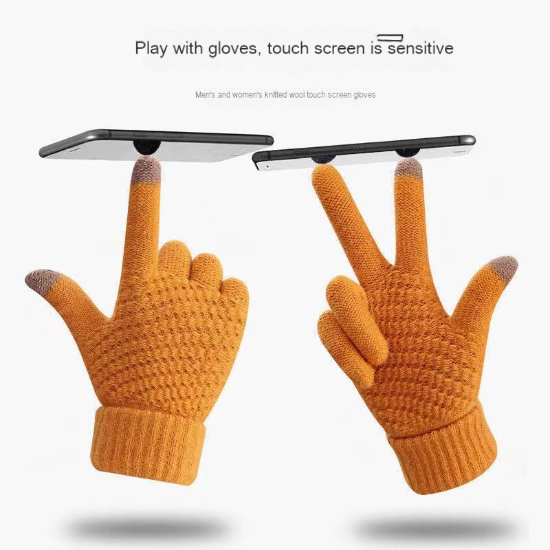 Winter knit and fleece jacquard touch screen gloves for women