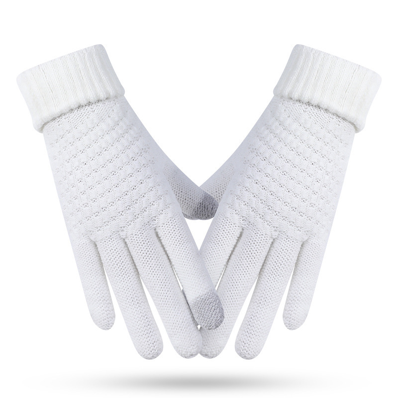 Winter knit and fleece jacquard touch screen gloves for women
